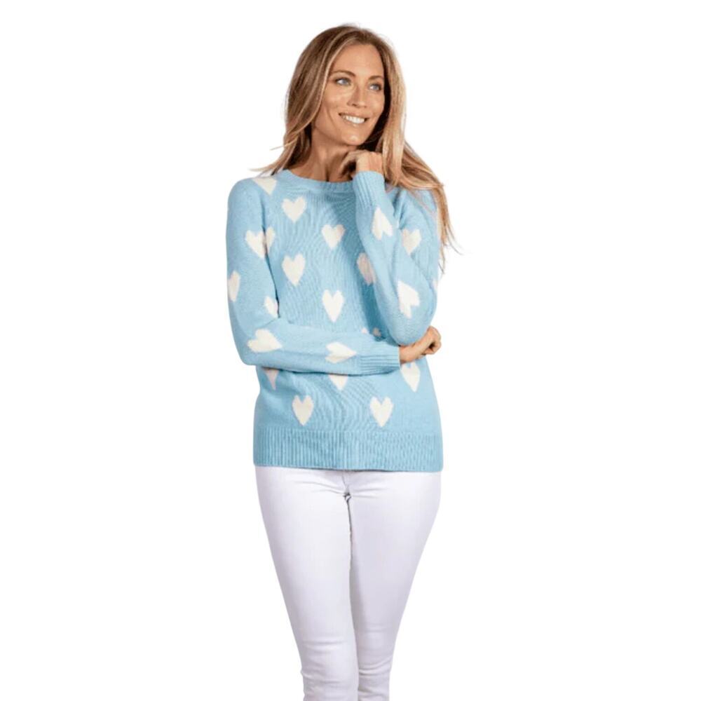Sail To Sable womens Blue Lacecap heart wool pullover sweater Medium
